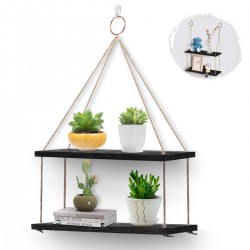 AGSIVO 2 3PCS Wooden Wall Mounted Rope Floating Storage Shelf Kitchen Rack Hanging Shelves Holder