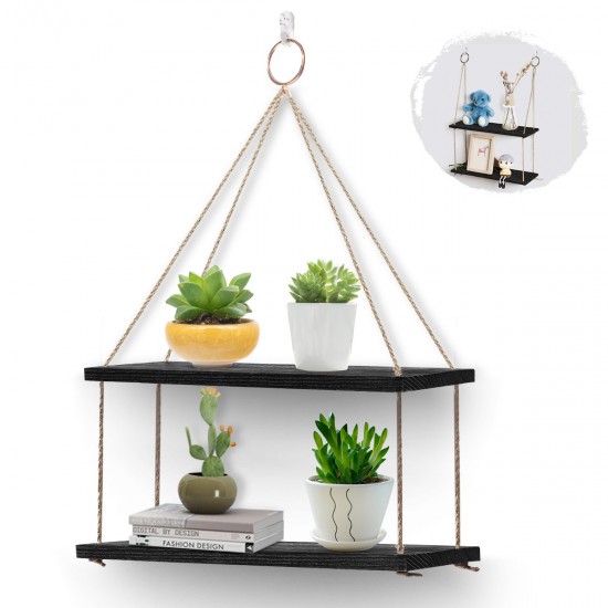 AGSIVO 2 3PCS Wooden Wall Mounted Rope Floating Storage Shelf Kitchen Rack Hanging Shelves Holder AGSIVO 2 3PCS Wooden Wall Mounted Rope Floating Storage Shelf Kitchen Rack Hanging Shelves Holder