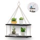 AGSIVO 2 3PCS Wooden Wall Mounted Rope Floating Storage Shelf Kitchen Rack Hanging Shelves Holder AGSIVO 2 3PCS Wooden Wall Mounted Rope Floating Storage Shelf Kitchen Rack Hanging Shelves Holder