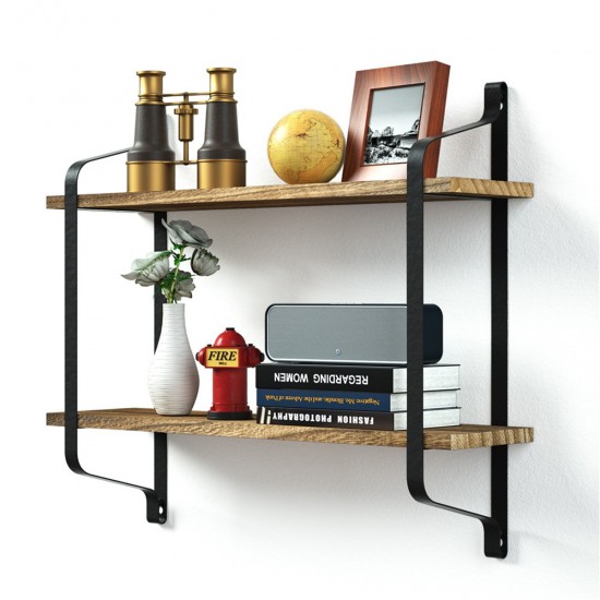 2 Tier Wooden Wall Mounted Floating Shelves DIY Storage Shelving Display Bracket 2 Tier Wooden Wall Mounted Floating Shelves DIY Storage Shelving Display Bracket