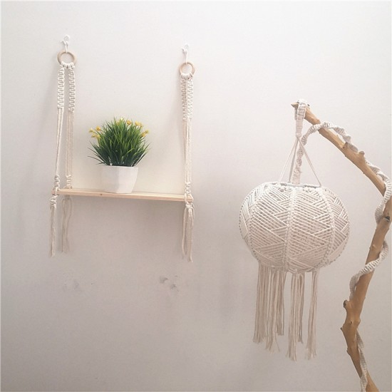 Wooden Bohemian Sling Rack Storage Rack Woven Rope Plant Rack Home DIY Decoration for Home Storage Wooden Bohemian Sling Rack Storage Rack Woven Rope Plant Rack Home DIY Decoration for Home Storage