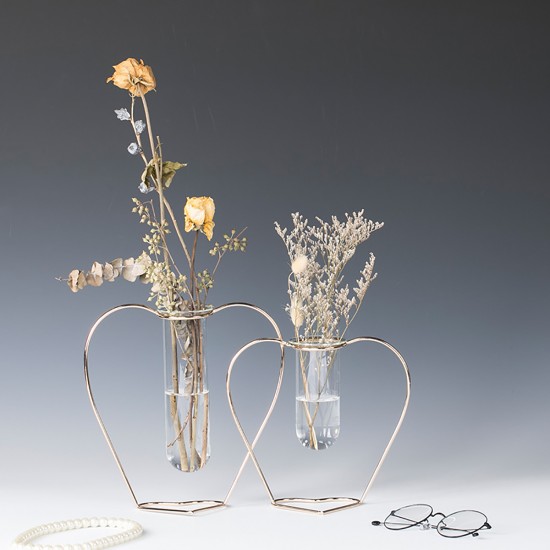 Crystal Glass Iron Test Tube Vase in Wooden Stand Flower Pots Plant Crystal Glass Iron Test Tube Vase in Wooden Stand Flower Pots Plant