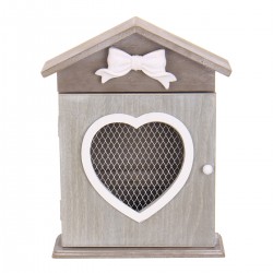 House Heart Shaped Key Box European Style Retro Wood Wall Hanging Key Storage Cabinet Wall Mounted with Hooks