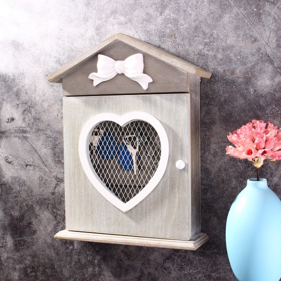 House Heart Shaped Key Box European Style Retro Wood Wall Hanging Key Storage Cabinet Wall Mounted with Hooks House Heart Shaped Key Box European Style Retro Wood Wall Hanging Key Storage Cabinet Wall Mounted with Hooks