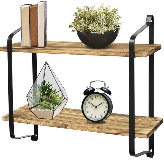 2 Tier Wooden Wall Mounted Floating Shelves DIY Storage Shelving Display Bracket 2 Tier Wooden Wall Mounted Floating Shelves DIY Storage Shelving Display Bracket