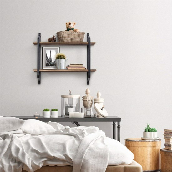 2 Tier Wooden Wall Mounted Floating Shelves DIY Storage Shelving Display Bracket 2 Tier Wooden Wall Mounted Floating Shelves DIY Storage Shelving Display Bracket