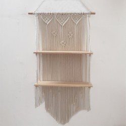 2  Tier Bohemia Macrame Woven Wood Mount Shelf Tapestry Tassel Wall Hanging Bookshelf
