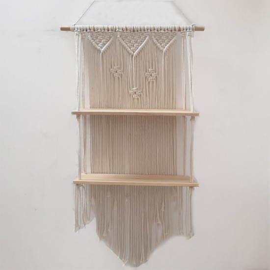 2 Tier Bohemia Macrame Woven Wood Mount Shelf Tapestry Tassel Wall Hanging Bookshelf 2 Tier Bohemia Macrame Woven Wood Mount Shelf Tapestry Tassel Wall Hanging Bookshelf