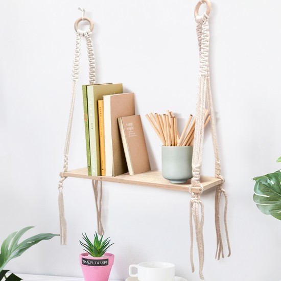Wooden Bohemian Sling Rack Storage Rack Woven Rope Plant Rack Home DIY Decoration for Home Storage Wooden Bohemian Sling Rack Storage Rack Woven Rope Plant Rack Home DIY Decoration for Home Storage