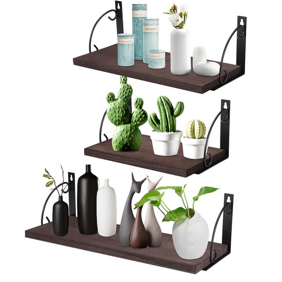 3 Tier Wooden Wall Mounted Floating Shelves DIY Storage Shelving Display Bracket 3 Tier Wooden Wall Mounted Floating Shelves DIY Storage Shelving Display Bracket