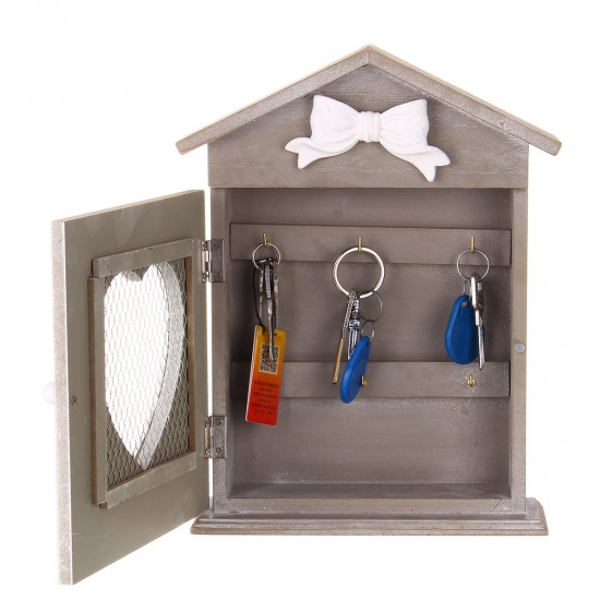 House Heart Shaped Key Box European Style Retro Wood Wall Hanging Key Storage Cabinet Wall Mounted with Hooks House Heart Shaped Key Box European Style Retro Wood Wall Hanging Key Storage Cabinet Wall Mounted with Hooks