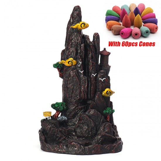 Black Waterfall Incense Burner Porcelain Backflow Ceramic Cone Incense Burner Holder with 60 Cones Black Waterfall Incense Burner Porcelain Backflow Ceramic Cone Incense Burner Holder with 60 Cones