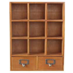 Retro Wooden Storage Cabinet Wall Hanging Storage Shelf with 9 Grid 2 Drawing for Home Office
