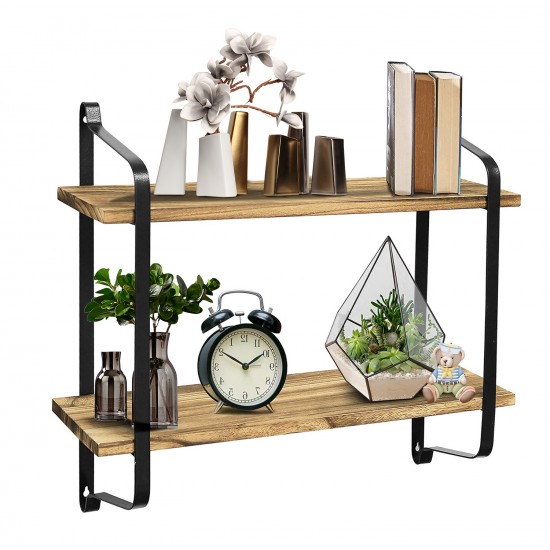 2 Tier Wooden Wall Mounted Floating Shelves DIY Storage Shelving Display Bracket 2 Tier Wooden Wall Mounted Floating Shelves DIY Storage Shelving Display Bracket