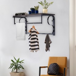 Wall  mounted Hook Rack Industrial Wall  mounted Shelf Rack with Hanging Rail Living Room Kitchen Bedroom