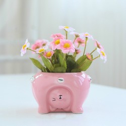 Ceramic Super Cute Small Animal Pot Artificial Flower Fake Flower Pot Decoration  Kitten