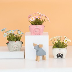 Ceramic Super Cute Small Animal Pot Artificial Flower Fake Flower Pot Decoration  Kitten