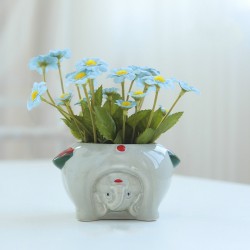 Ceramic Super Cute Small Animal Pot Artificial Flower Fake Flower Pot Decoration  Elephant