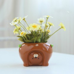 Ceramic Super Cute Small Animal Pot Artificial Flower Fake Flower Pot Decoration  Bear