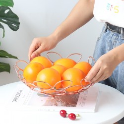 Nordic Wrought Iron Fruit Storage Basket Creative Home Living Room Desktop Fruit Tray  Color  Rose Gold Hole Style