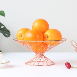 Nordic Wrought Iron Fruit Storage Basket Creative Home Living Room Desktop Fruit Tray  Color  Rose Gold Wine Glass Style