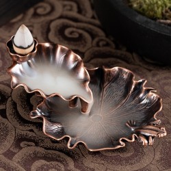 Alloy Lotus Leaf Inverted Incense Burner Antique Indoor Incense Burner  Copper Color