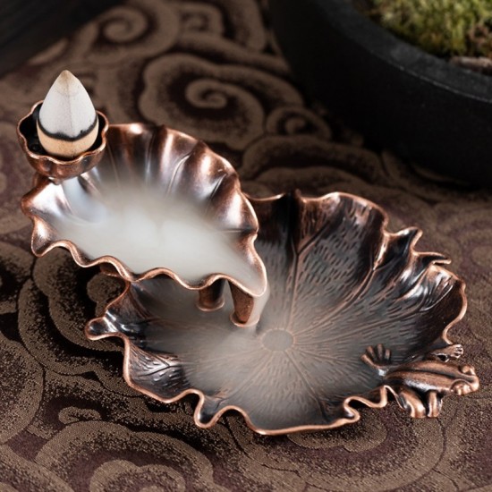 Alloy Lotus Leaf Inverted Incense Burner Antique Indoor Incense Burner  Copper Color