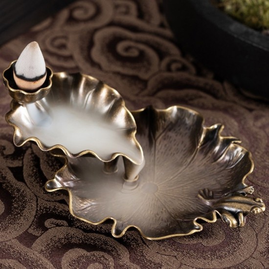 Alloy Lotus Leaf Inverted Incense Burner Antique Indoor Incense Burner Bronze Color Alloy Lotus Leaf Inverted Incense Burner Antique Indoor Incense Burner Bronze Color