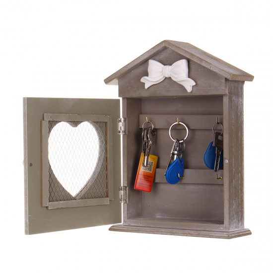 House Heart Shaped Key Box European Style Retro Wood Wall Hanging Key Storage Cabinet Wall Mounted with Hooks House Heart Shaped Key Box European Style Retro Wood Wall Hanging Key Storage Cabinet Wall Mounted with Hooks