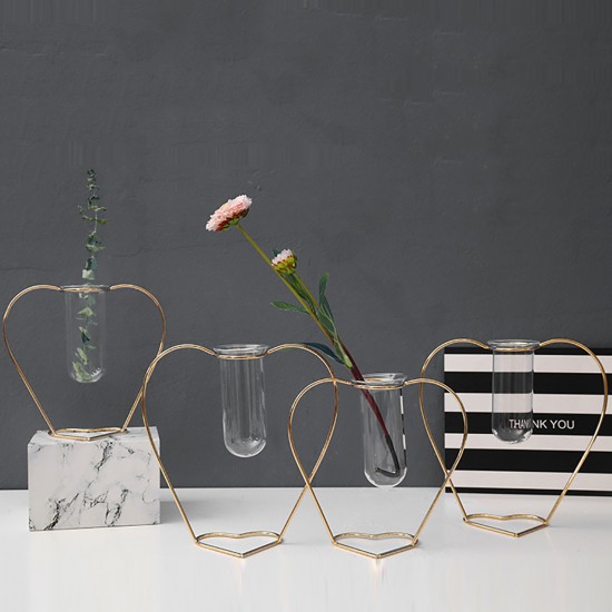 Crystal Glass Iron Test Tube Vase in Wooden Stand Flower Pots Plant Crystal Glass Iron Test Tube Vase in Wooden Stand Flower Pots Plant