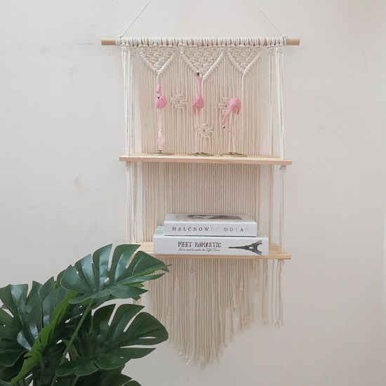 2 Tier Bohemia Macrame Woven Wood Mount Shelf Tapestry Tassel Wall Hanging Bookshelf 2 Tier Bohemia Macrame Woven Wood Mount Shelf Tapestry Tassel Wall Hanging Bookshelf