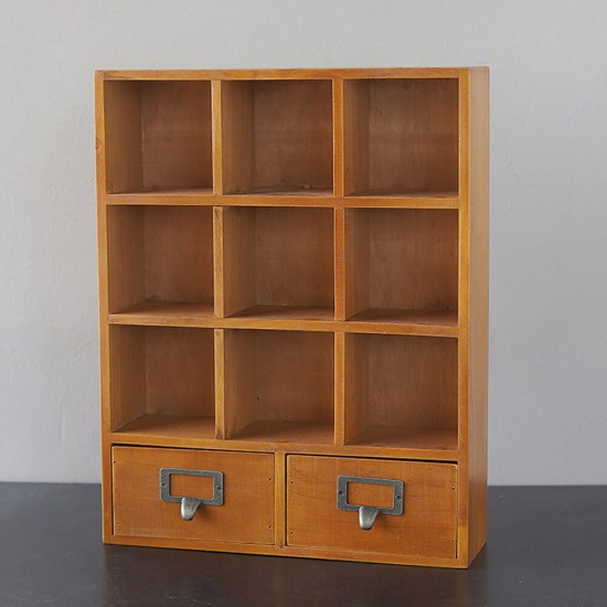 Retro Wooden Storage Cabinet Wall Hanging Storage Shelf with 9 Grid 2 Drawing for Home Office Retro Wooden Storage Cabinet Wall Hanging Storage Shelf with 9 Grid 2 Drawing for Home Office