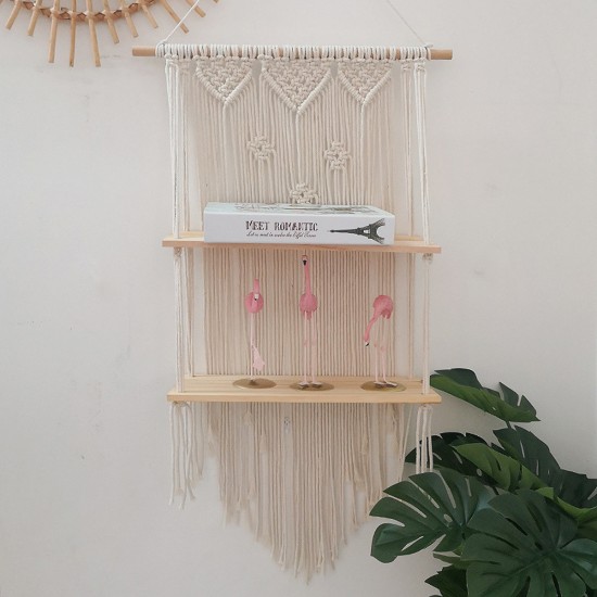 2 Tier Bohemia Macrame Woven Wood Mount Shelf Tapestry Tassel Wall Hanging Bookshelf 2 Tier Bohemia Macrame Woven Wood Mount Shelf Tapestry Tassel Wall Hanging Bookshelf