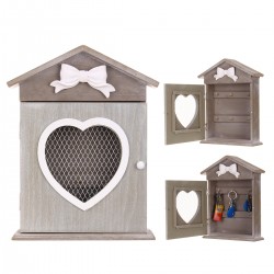 House Heart Shaped Key Box European Style Retro Wood Wall Hanging Key Storage Cabinet Wall Mounted with Hooks