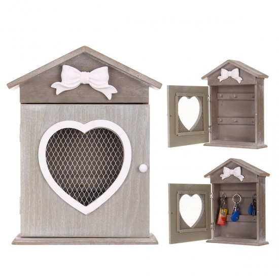 House Heart Shaped Key Box European Style Retro Wood Wall Hanging Key Storage Cabinet Wall Mounted with Hooks House Heart Shaped Key Box European Style Retro Wood Wall Hanging Key Storage Cabinet Wall Mounted with Hooks