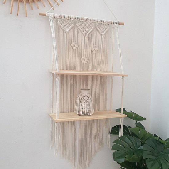 2 Tier Bohemia Macrame Woven Wood Mount Shelf Tapestry Tassel Wall Hanging Bookshelf 2 Tier Bohemia Macrame Woven Wood Mount Shelf Tapestry Tassel Wall Hanging Bookshelf